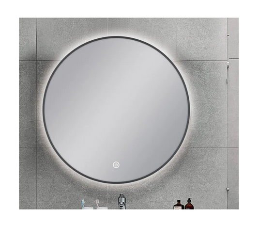 750MM ROUND GUN METAL FRAMED CARYSIL LED MIRROR