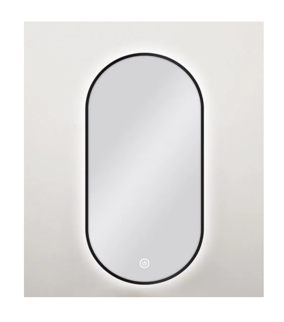 450 X 900MM PILL SHAPE BLACK FRAMED CARYSIL LED MIRROR