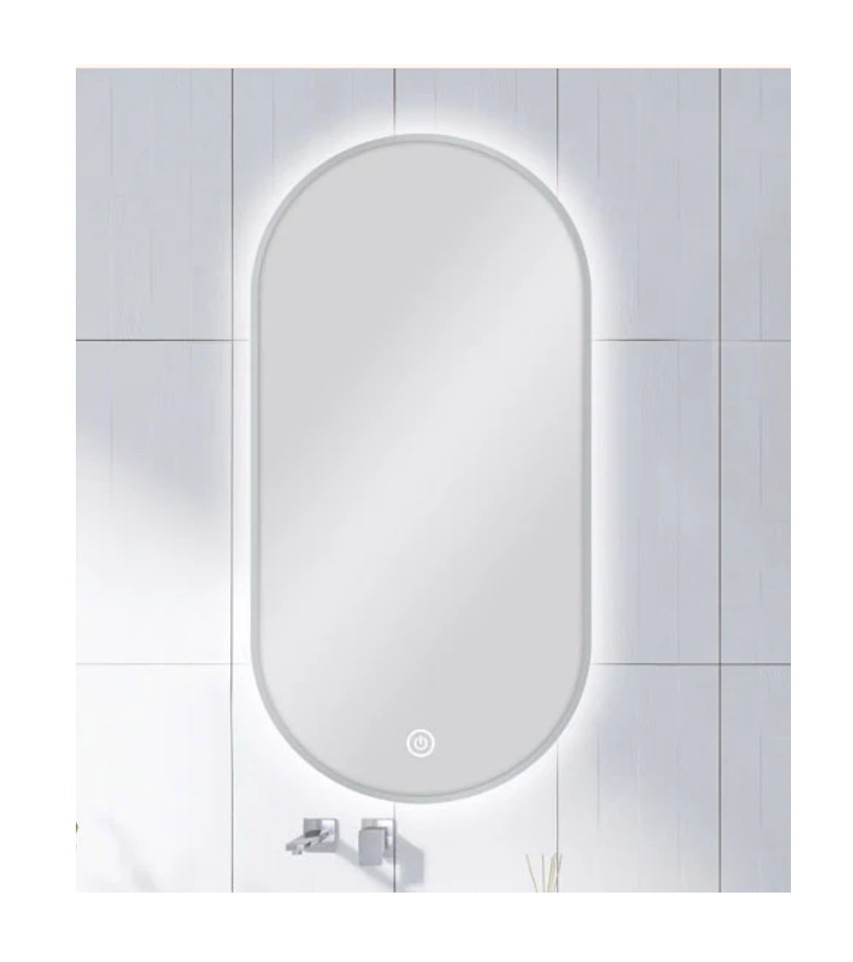 450 X 900MM PILL SHAPE GUN METAL FRAMED CARYSIL LED MIRROR