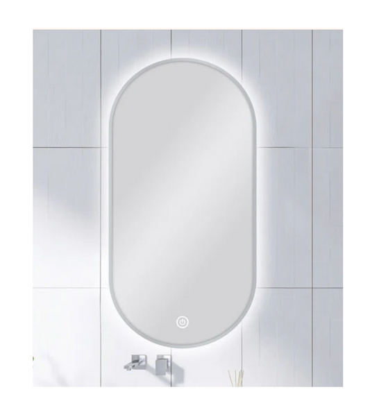 450 X 900MM PILL SHAPE GUN METAL FRAMED CARYSIL LED MIRROR