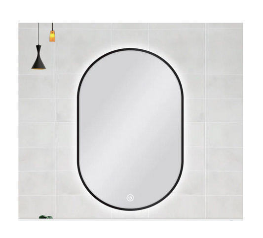 600 X 900MM OVAL SHAPE BLACK FRAMED CARYSIL LED MIRROR