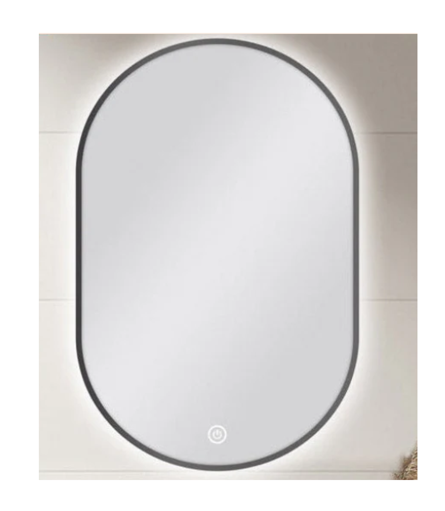 600 X 900MM OVAL SHAPE GUN METAL FRAMED CARYSIL LED MIRROR