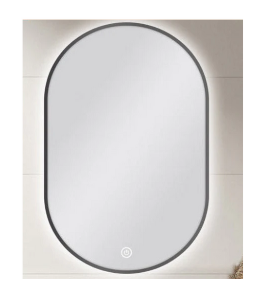 600 X 900MM OVAL SHAPE GUN METAL FRAMED CARYSIL LED MIRROR