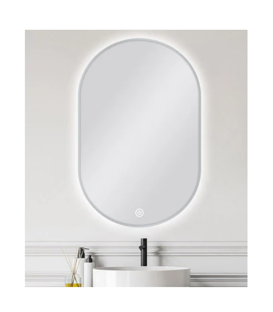 600 X 900MM OVAL SHAPE BRUSHED NICKEL FRAMED CARYSIL LED MIRROR