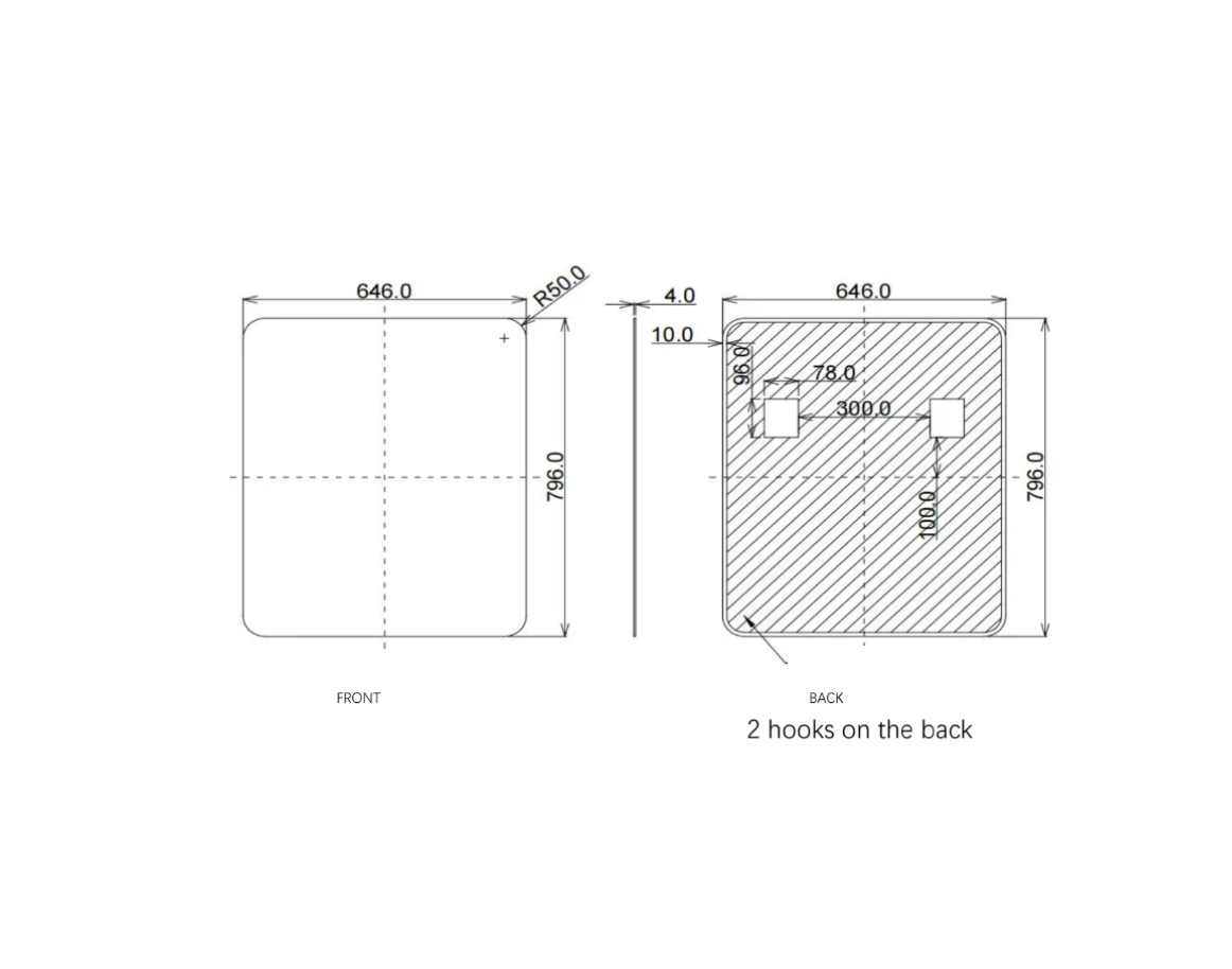 650*800*40mm Square Black Aluminium Wall Mirror