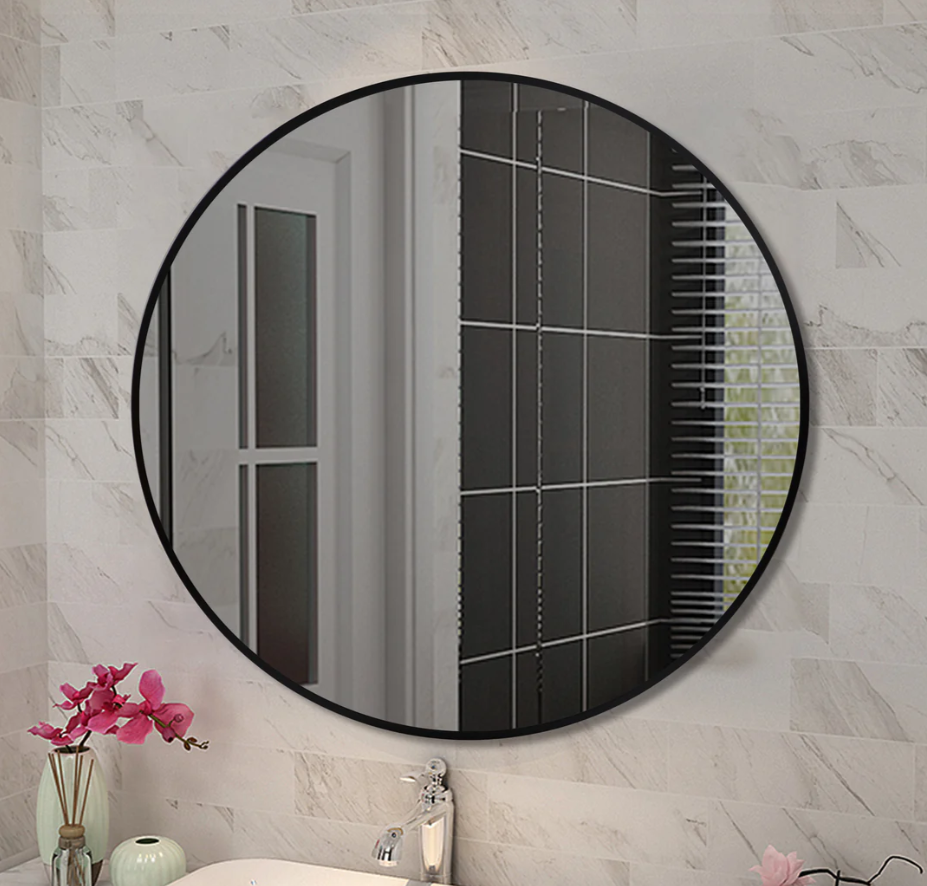 600*40mm Round Black Aluminium Wall Mirror