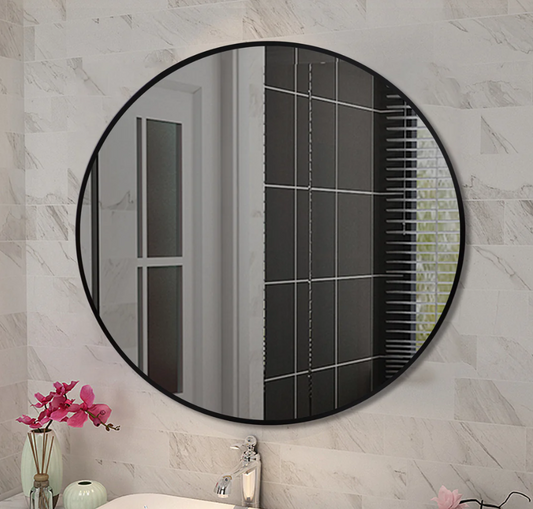 600*40mm Round Black Aluminium Wall Mirror