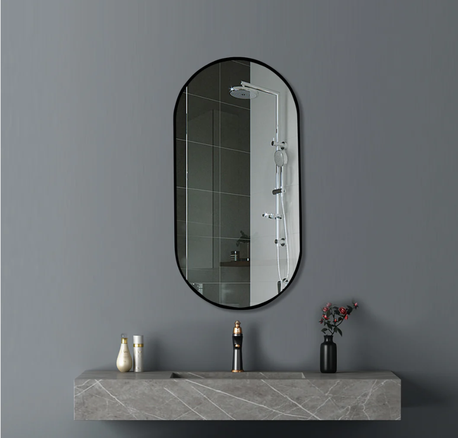 Oval Black Frame Mirror 600x900mm