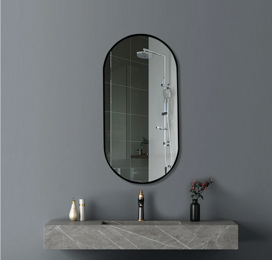 Oval Black Frame Mirror 600x900mm