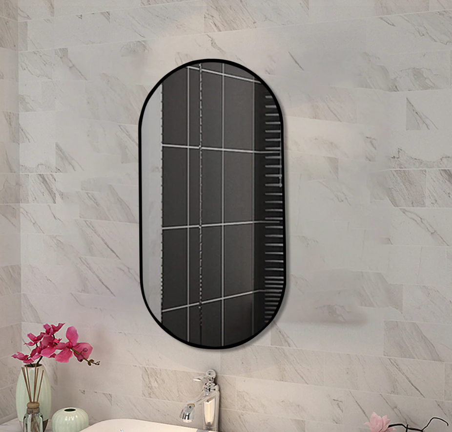 Oval Black Frame Mirror 600x900mm