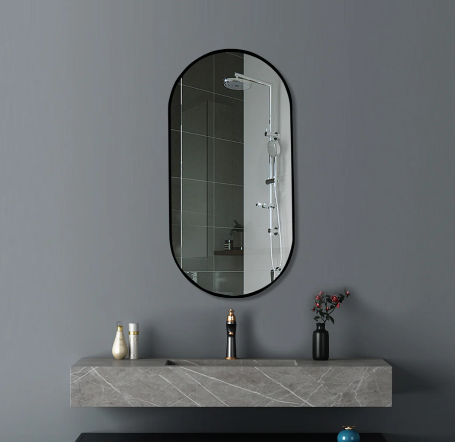 Oval Black Frame Mirror 450x900mm