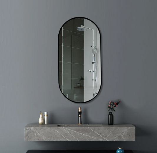 Oval Black Frame Mirror 450x900mm