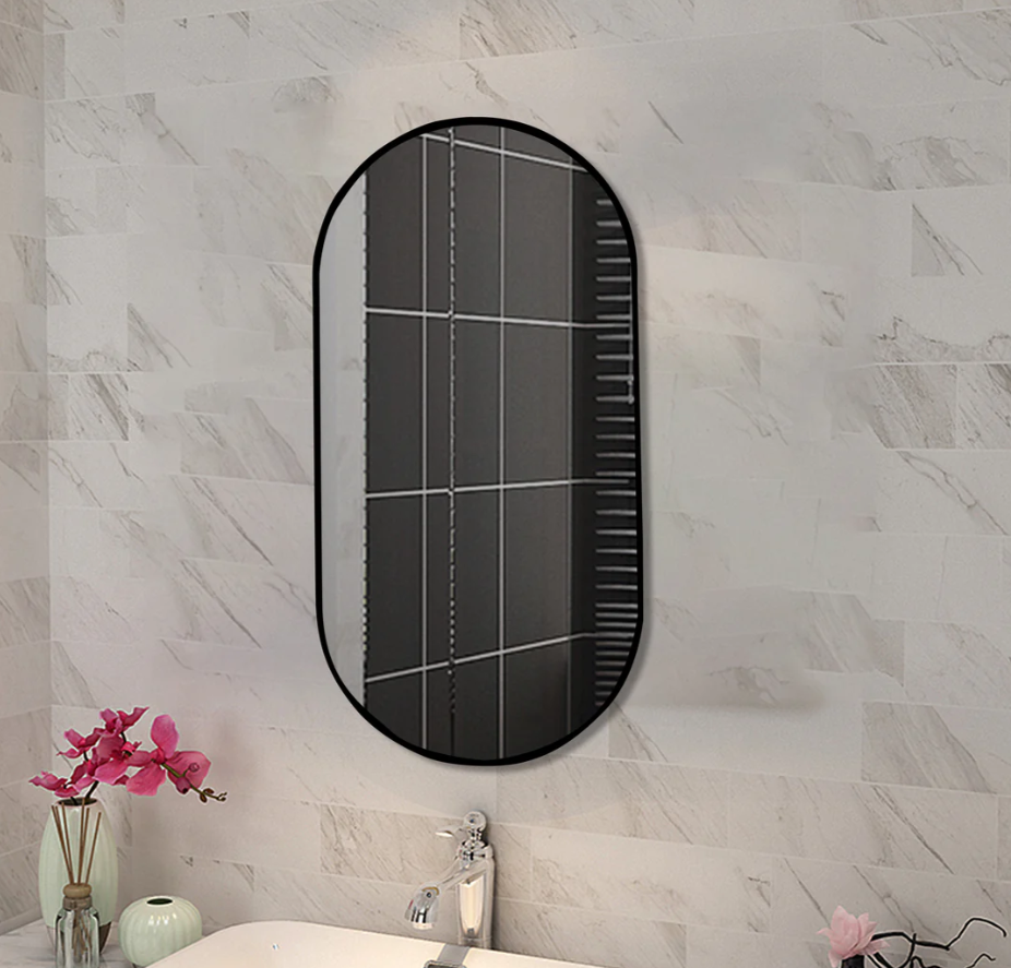 Oval Black Frame Mirror 450x900mm