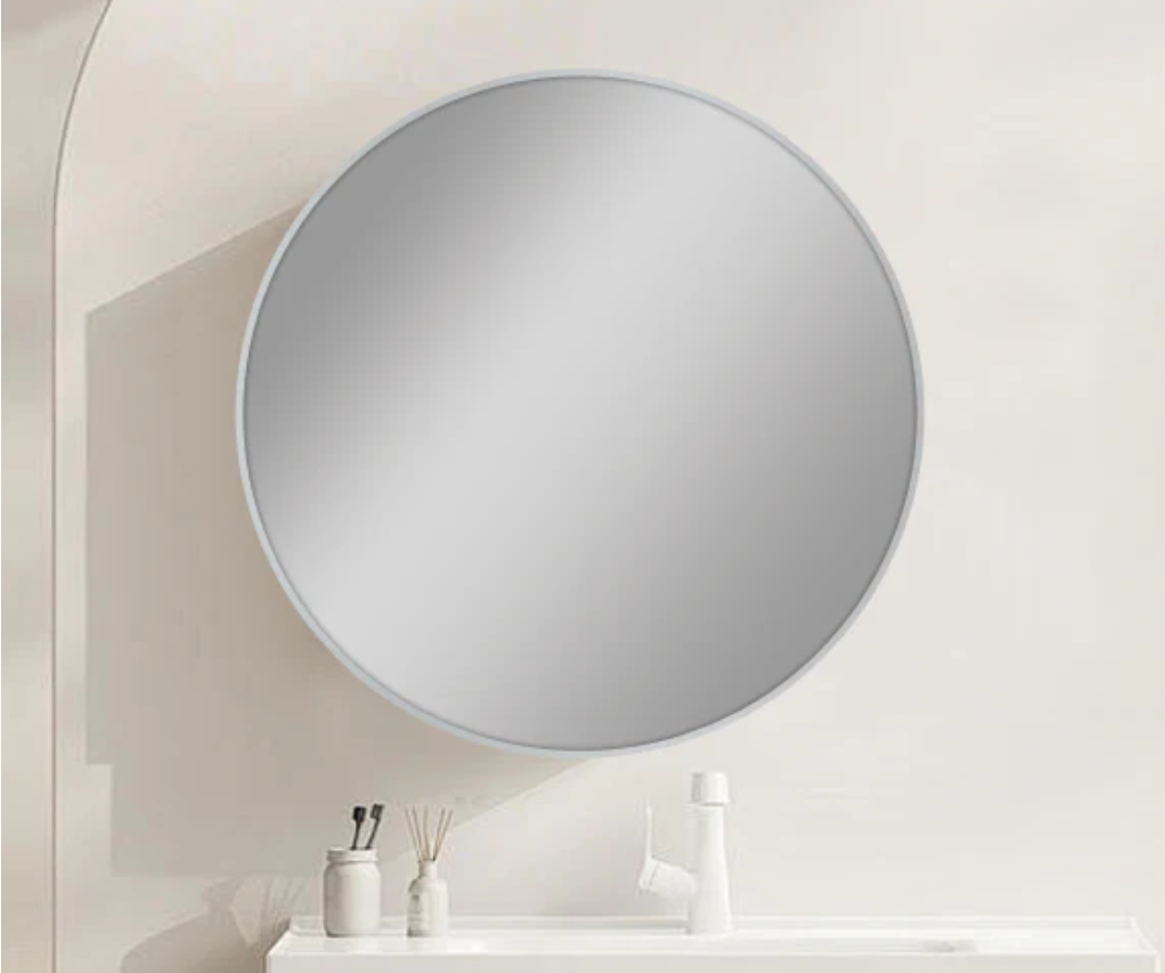 800mm BRUSHED NICKEL FRAMED ROUND MIRROR