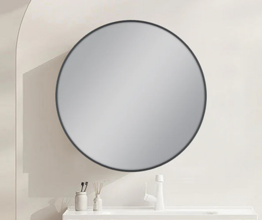 800mm GUN METAL FRAMED ROUND MIRROR