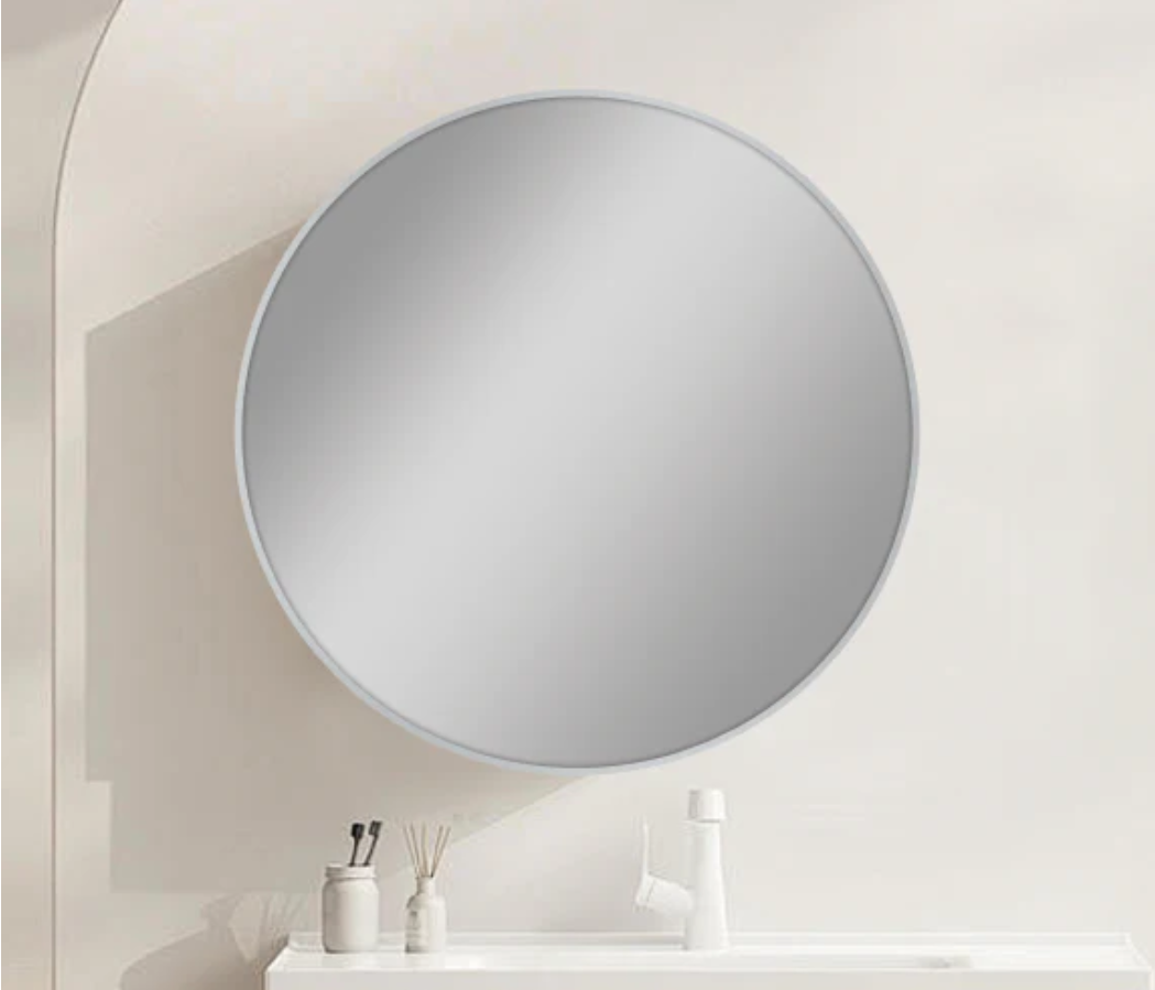 800mm BRUSHED NICKEL FRAMED ROUND MIRROR