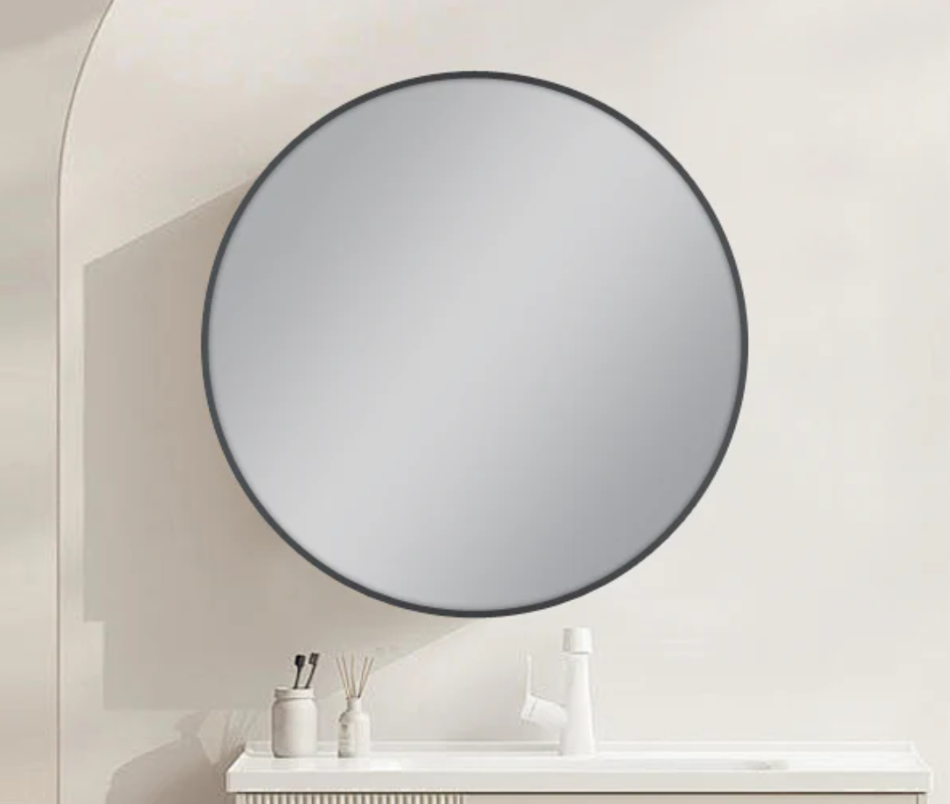 600mm GUMMETAL FRAMED ROUND CARYSIL MIRROR