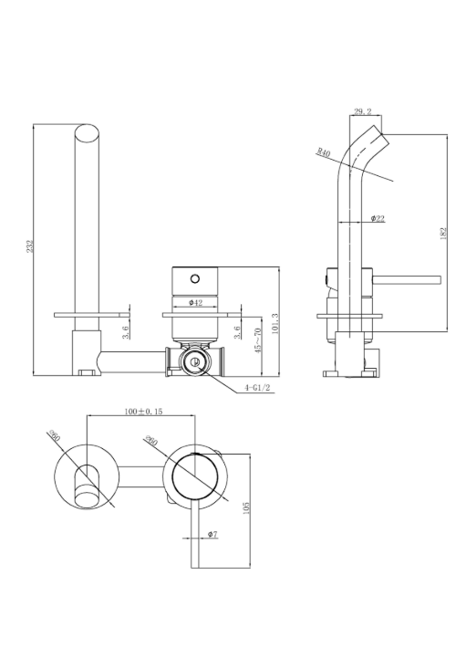 Nouveau Wall Mixer & Spout Trim Kit no backing plate - Available in 6 colours
