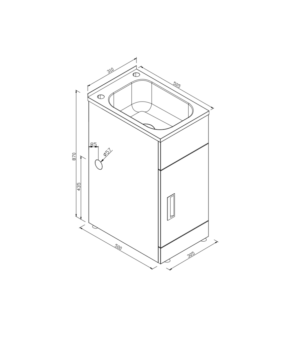 LAVASSA 20L Laundry Trough and Cabinet 310x505x870mm
