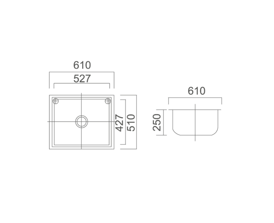 SS A28 Laundry Trough Sink 45L - 610x510x250mm