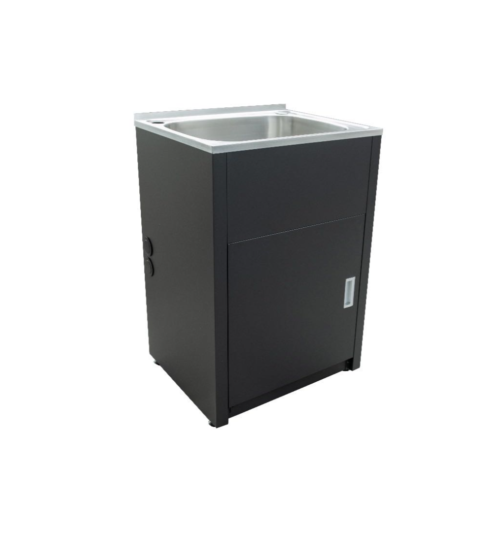 Matte Black LAVASSA 45 Laundry Trough and Cabinet 610x510x895mm