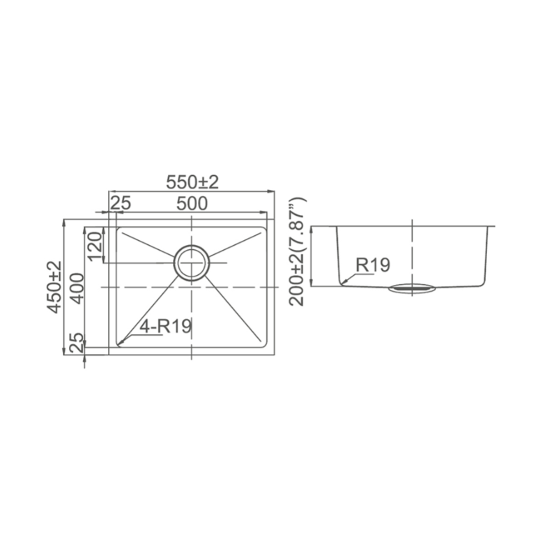 LAVASSA Undermount Sink 550x450x220mm