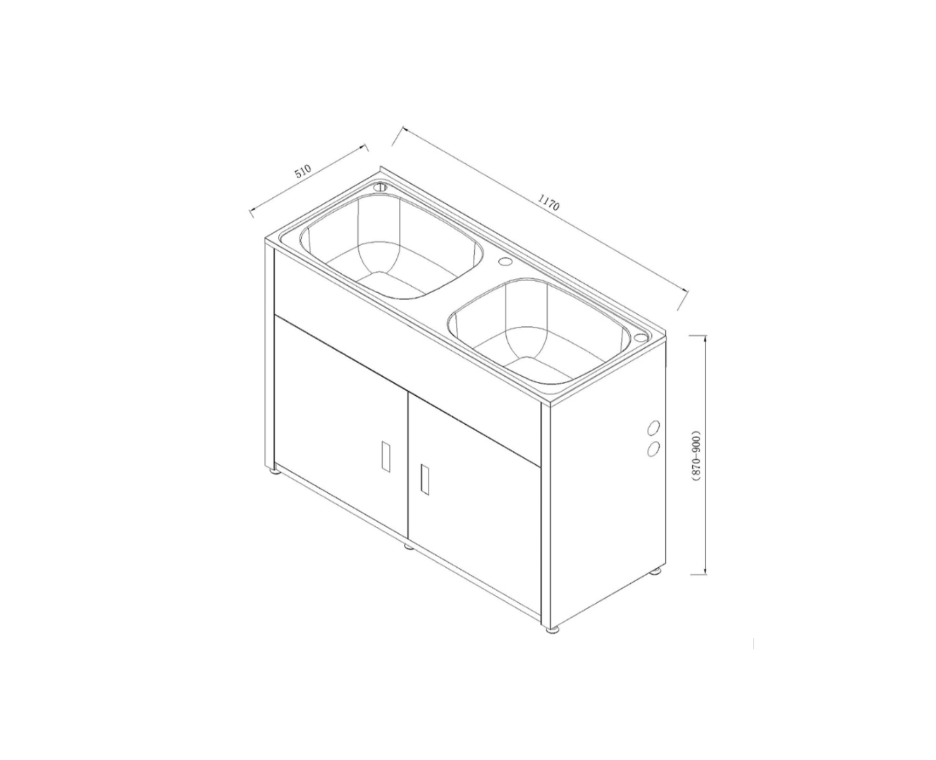 LAVASSA 45L Double Bowl Laundry Trough and Cabinet 1170x510x870mm