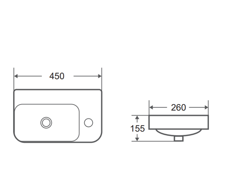 MILAN Wall Hung Basin - Right Hand Tap Hole