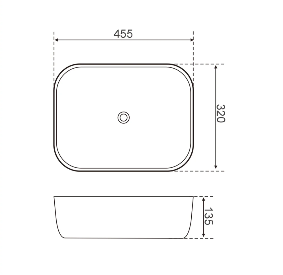 455x320x135mm  Above Counter Ceramic Basin - Available in 2 colours