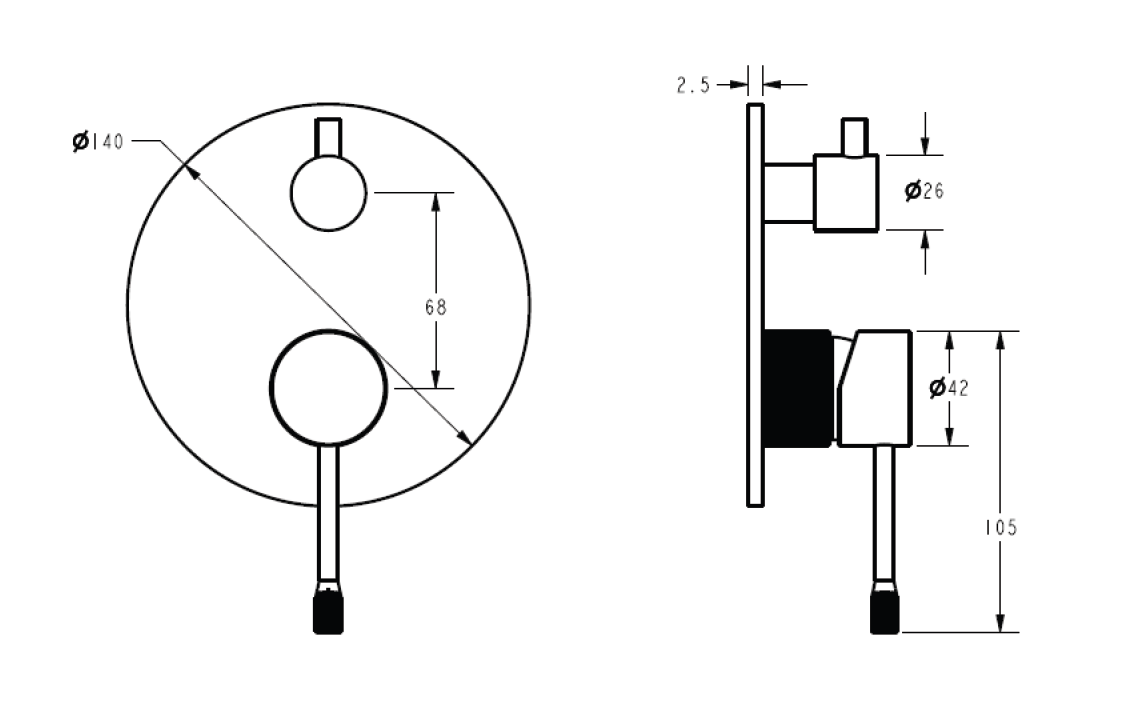 Luxe Slimline Wall Mixer with Diverter TRIM KIT ONLY  With Backing Plate - Available in 4 Colours