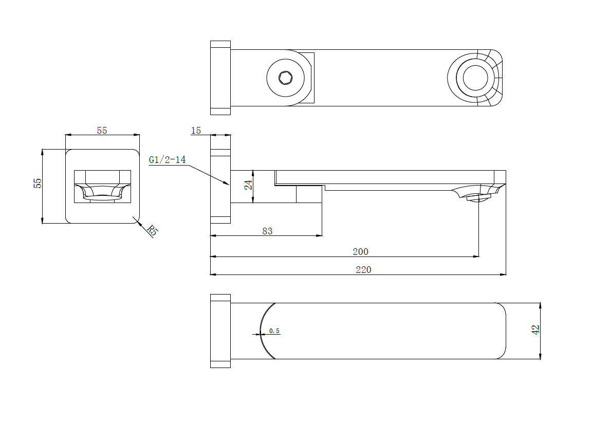 INDUSTRIE III  Slimline Swivel Wall Spout - Available in 5 Colours