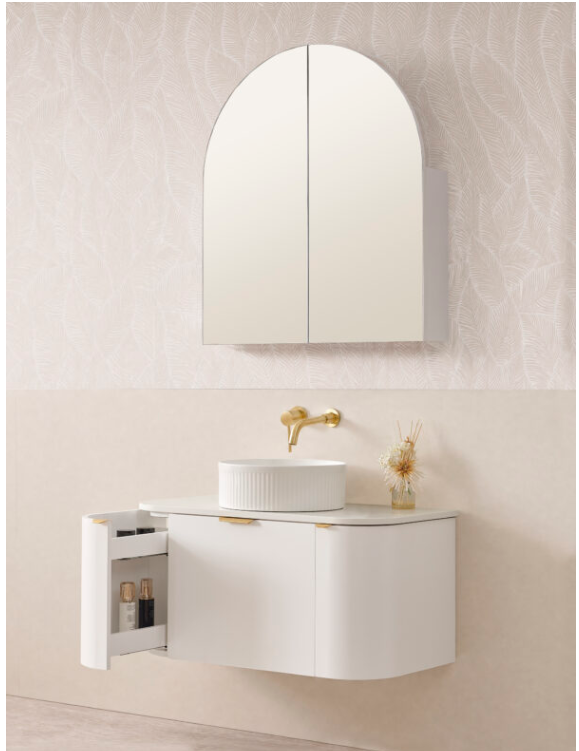 800mm wide 1/2 Moon Arch Shaving Cabinet Matte White