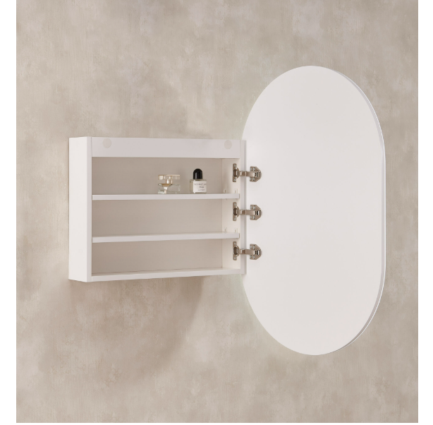 Oval Shaving Cabinet 600mm Wide x 900mm Matte White