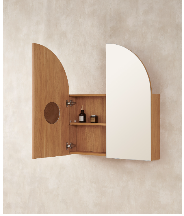 800mm wide 1/2 Moon Arch Shaving Cabinet Rosewood