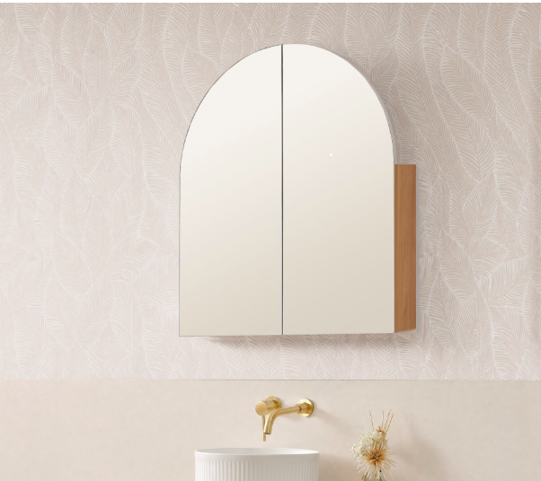 800mm wide 1/2 Moon Arch Shaving Cabinet Rosewood