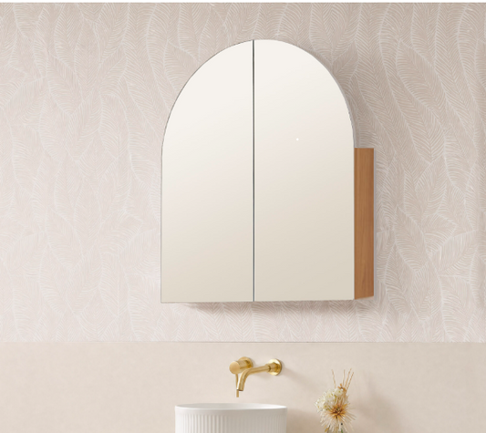 800mm wide 1/2 Moon Arch Shaving Cabinet Rosewood