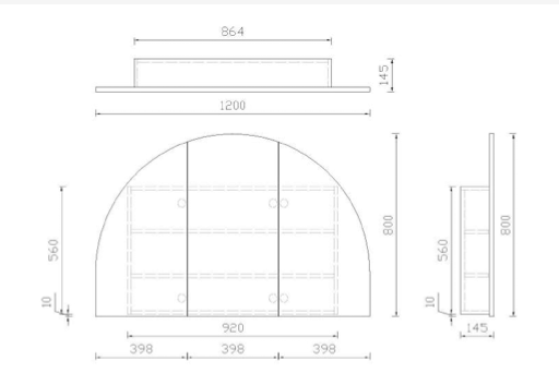 1200mm wide 1/2 Moon Arch Shaving Cabinet Matte White