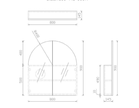 800mm wide 1/2 Moon Arch Shaving Cabinet Rosewood