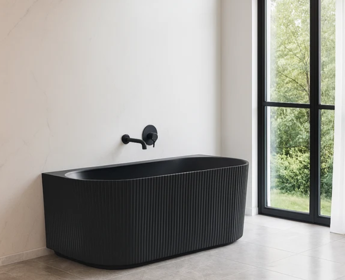 Matte Black Back to Wall Fluted 1500mm Bath