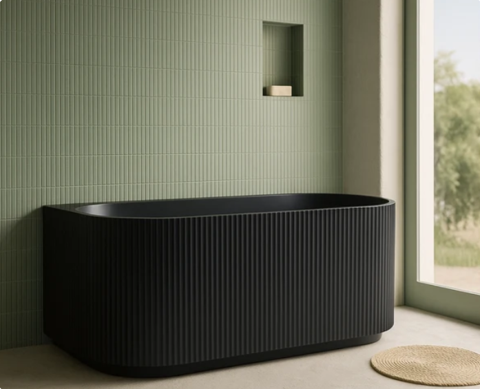Matte Black Back to Wall Fluted 1500mm Bath