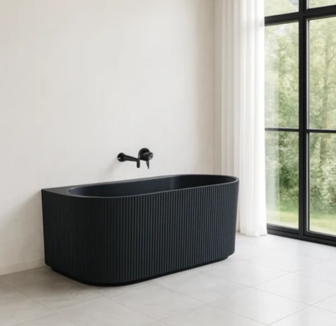 Matte Black Back to Wall Fluted 1500mm Bath