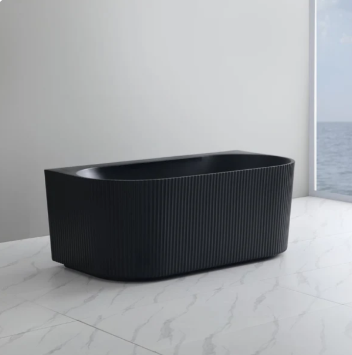 Matte Black Back to Wall Fluted 1500mm Bath