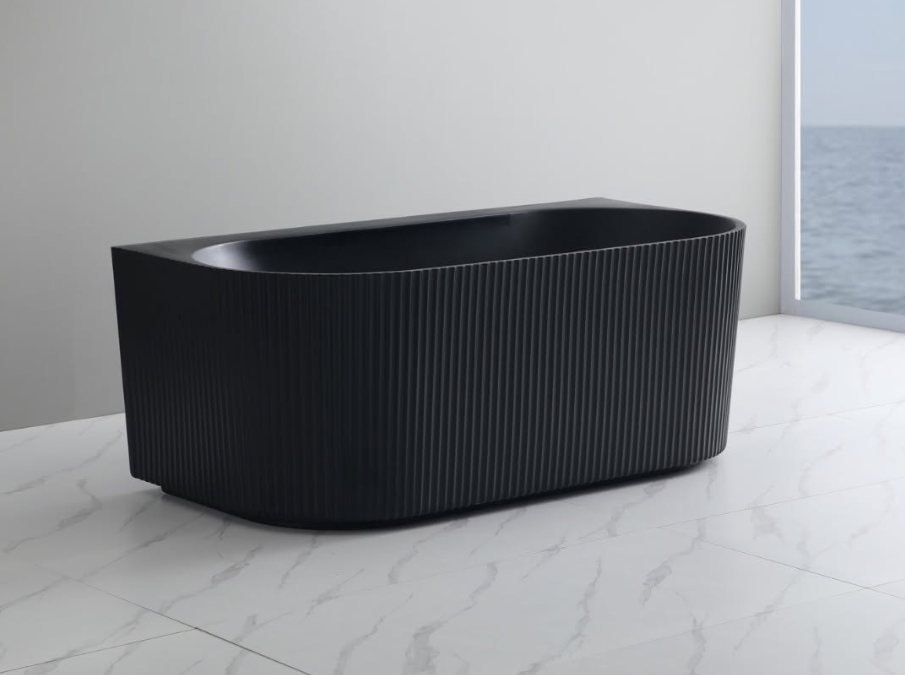 Matte Black Back to Wall Fluted 1700mm Bath