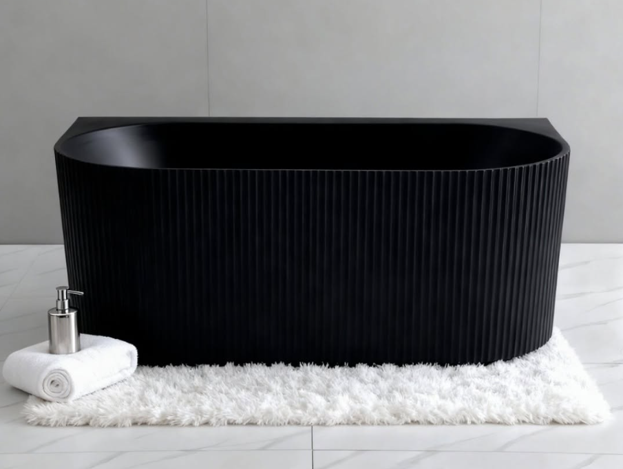 Matte Black Back to Wall Fluted 1700mm Bath