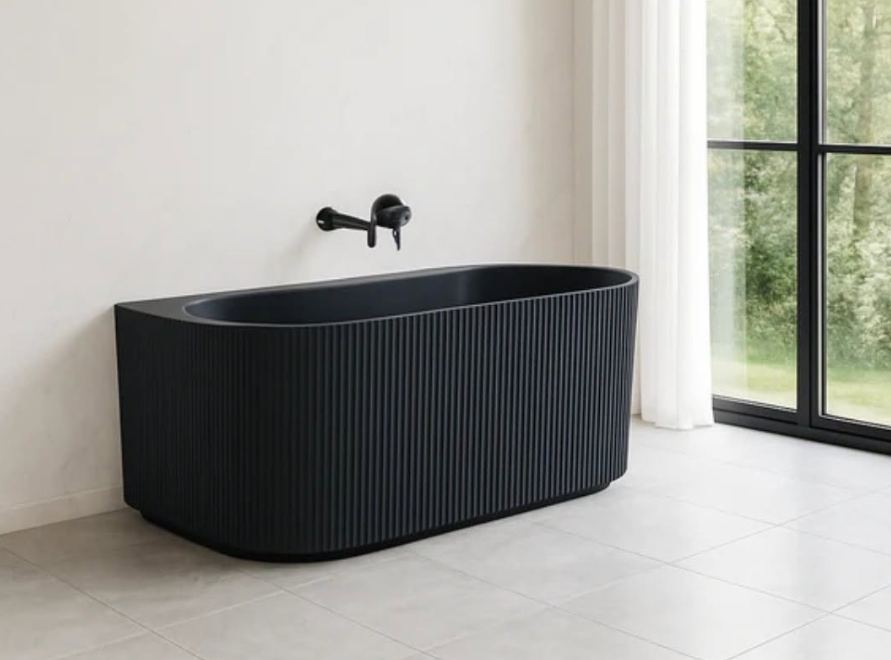 Matte Black Back to Wall Fluted 1700mm Bath