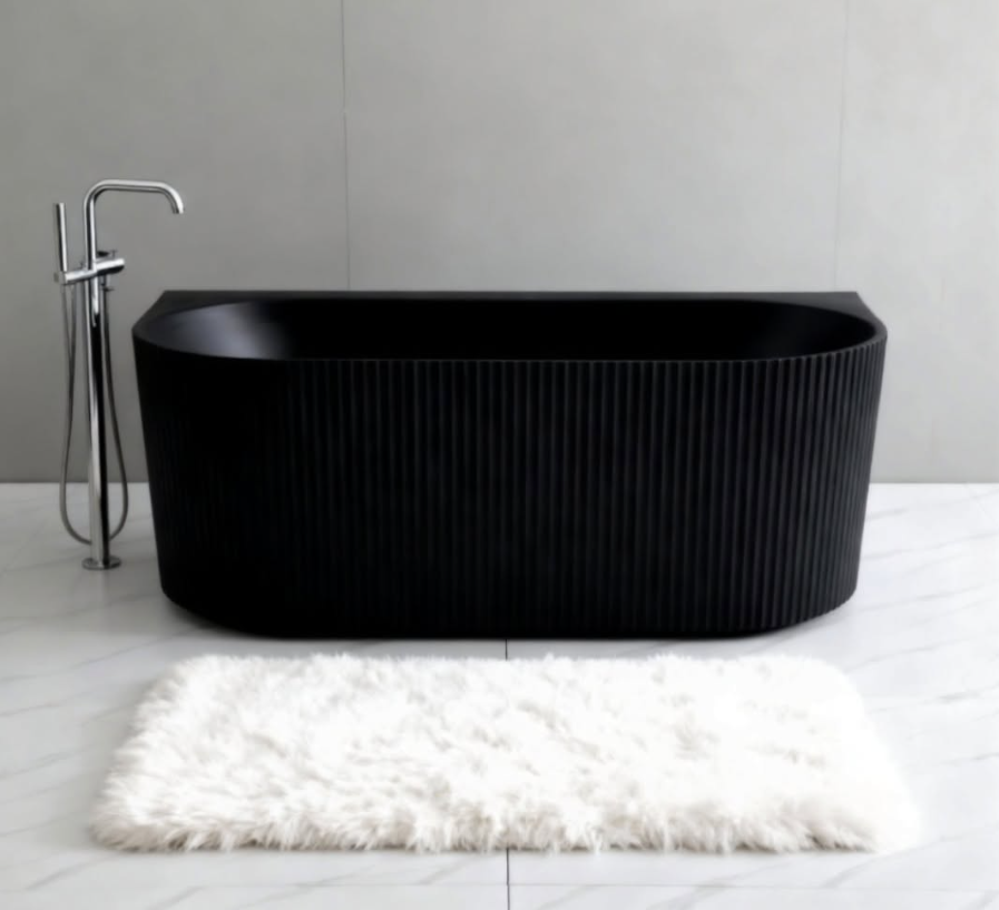 Matte Black Back to Wall Fluted 1700mm Bath