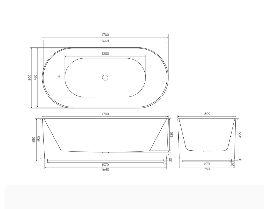 Matte Black Oval Fluted 1700 Freestanding Bath