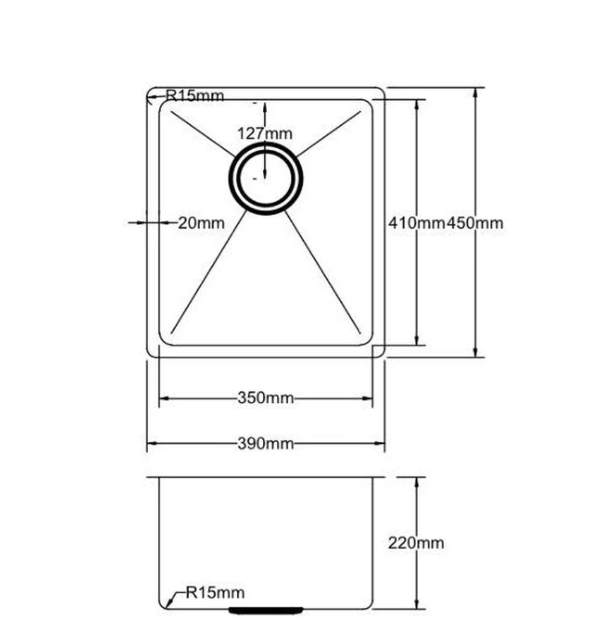 390*450*220mm Stainless Sink