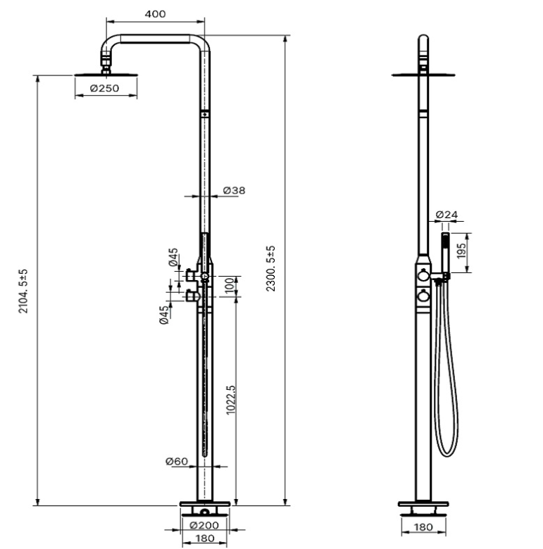 ZENMO Outdoor Free Standing Twin Shower set