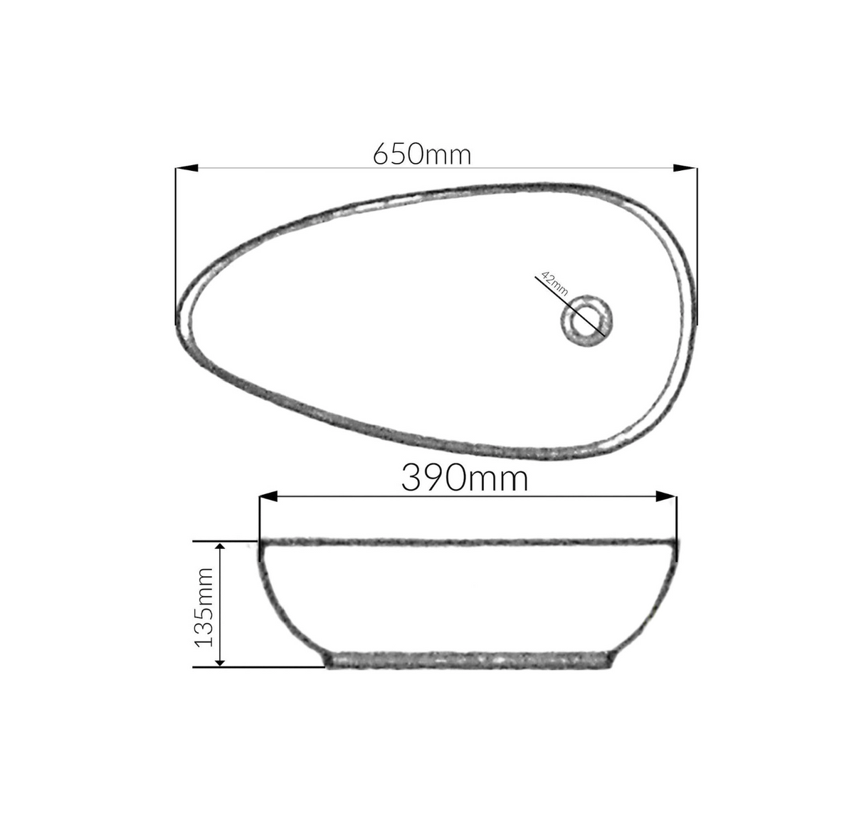 650*390*135 TEAR DROP CURVED MATTE BLACK BASIN